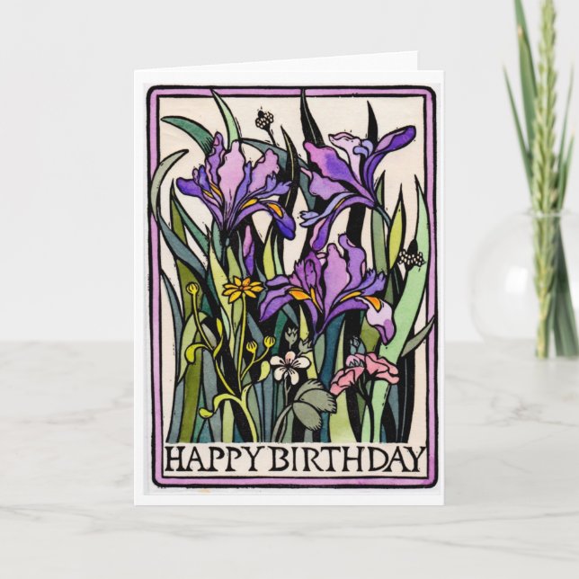 Irises Happy Birthday Card Karte (Vorderseite)