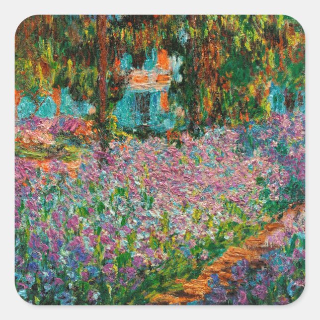 Irises Monet Garden Giverny Blume Quadratischer Aufkleber (Vorderseite)