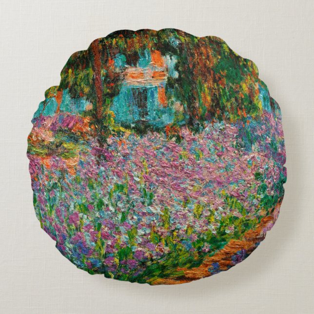 Irises Monet Garden Giverny Blume Rundes Kissen (Vorderseite)