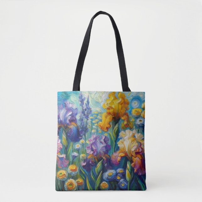Irises Tote Bag Lush Oil Painting Style Tasche (Vorderseite)