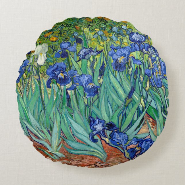 Irises Vincent van Gogh Blume zum Zeichnen von Thr Rundes Kissen (Vorderseite)