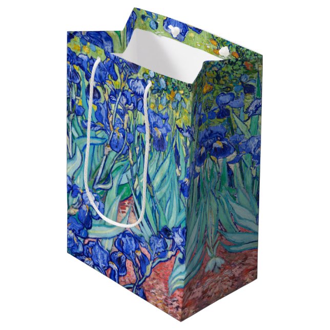 Irises Vincent van Gogh Mittlere Geschenktüte (Vorderseite Schrägansicht)