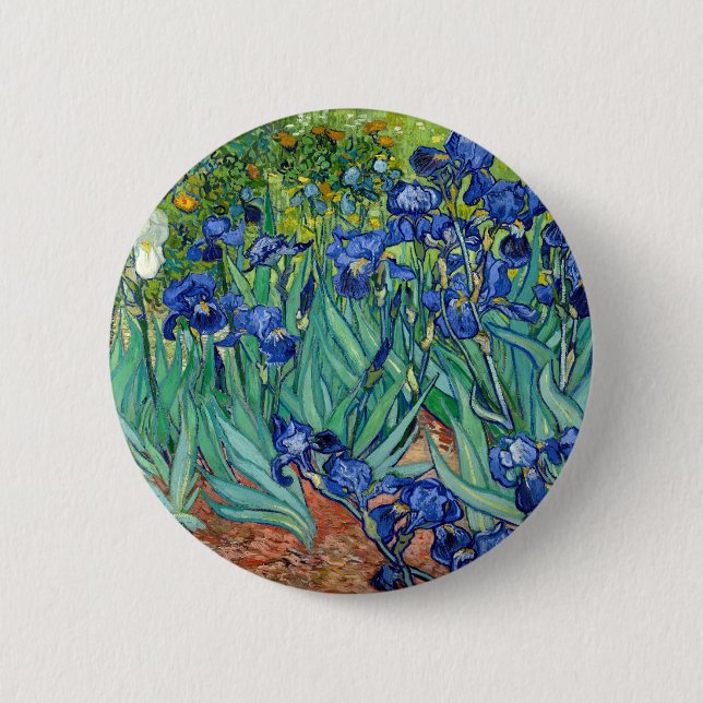 Irises Vincent van Gogh Vintage Malerei Button (Vorderseite)