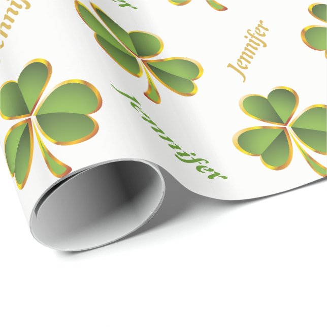 Irisgrün, Goldklee St. Patrick's Day Geschenkpapier (Rolleneckpunkt)