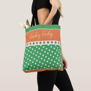 IRISH 4 Leaf Clovers mit Lucky Lady Text Tasche