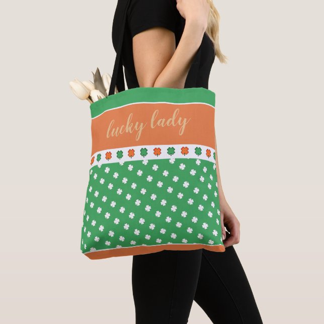 IRISH 4 Leaf Clovers mit Lucky Lady Text Tasche (Von Nahem)