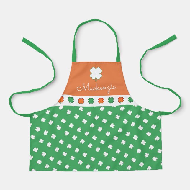 IRISH 4 Leaf Kleeblatt mit Ihrem Namen Schürze (Vorderseite)