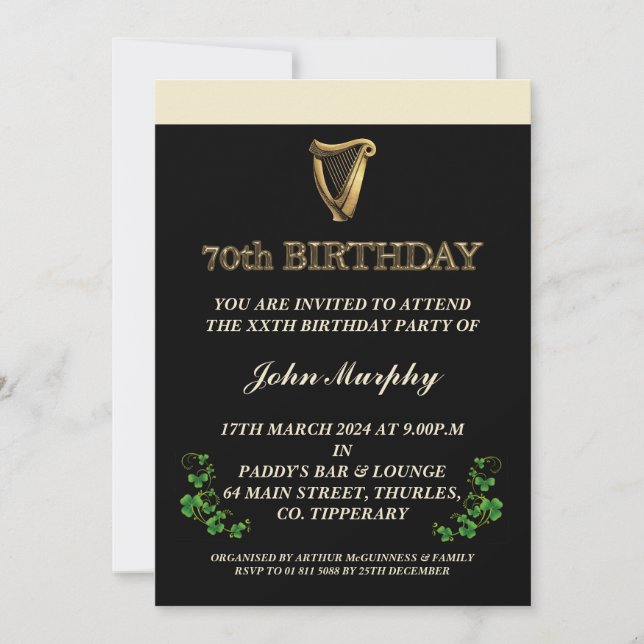 Irish 70th Birthday Party Invitation (Devant)