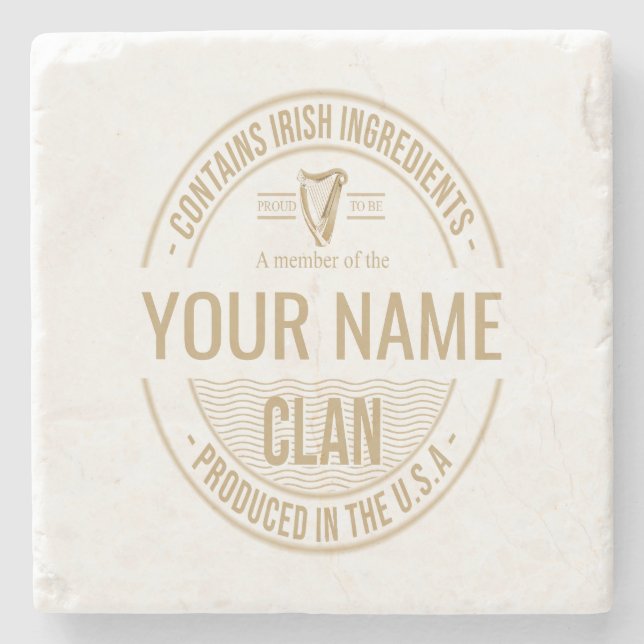 Irish American Custom Family Clan Name Steinuntersetzer (Vorderseite)