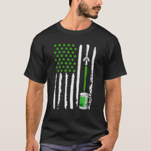 Irish American Flag Draft Beer Kleeblatt St Patric T-Shirt
