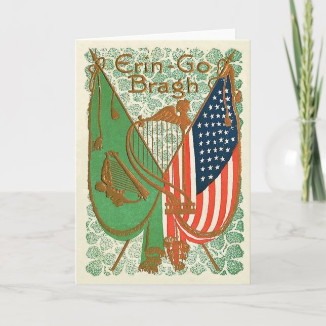 Irish American Flag Harp of Erin Kleeblatt Karte (Vorderseite)