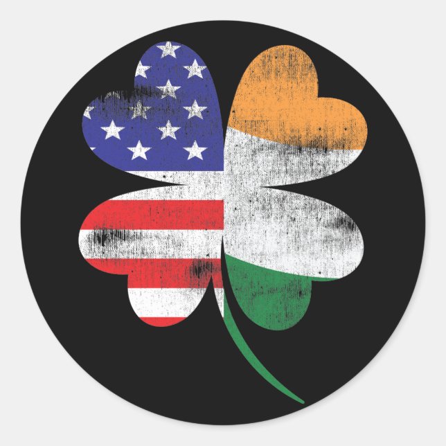 IRISH AMERICAN FLAG Ireland Shamrock St Patricks Runder Aufkleber (Vorderseite)