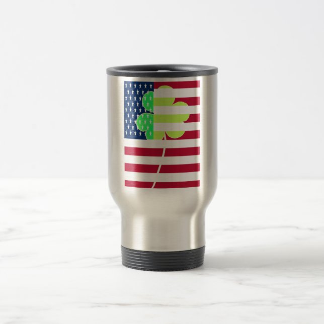 Irish American Flag Kleeblatt Clover St. Patrick Reisebecher (Mittel)
