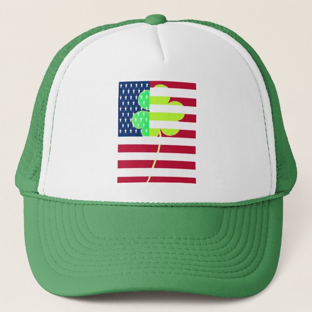 Irish American Flag Kleeblatt Clover St. Patrick Truckerkappe (Vorderseite)