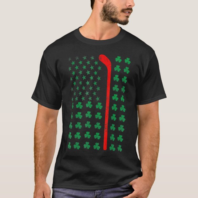 Irish American Flag Lucky Hockey Player St Patrick T-Shirt (Vorderseite)