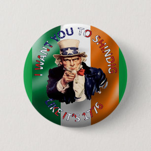 Irish American Onkel Sam Feier Shindig Button