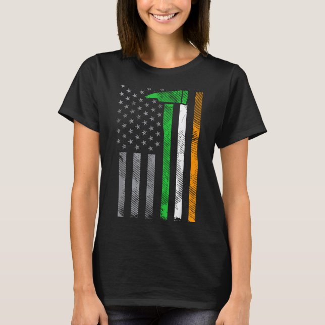 Irish American Us Flag Firefighter Axe Fire St Pat T-Shirt (Vorderseite)