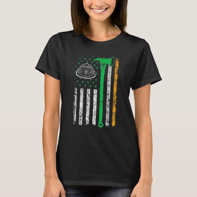 Irish American US Flag Firefighter Axe Fire St Pat T-Shirt (Vorderseite)