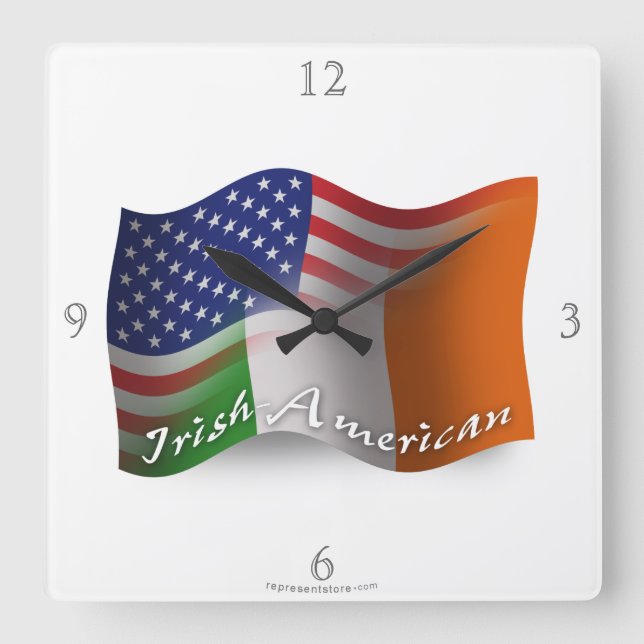 Irish-American Waving Flag Quadratische Wanduhr (Vorderseite)