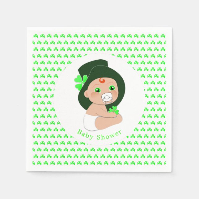 Irish Baby Leprechaun Lucky Kleeblatt Babydusche Serviette (Vorderseite)