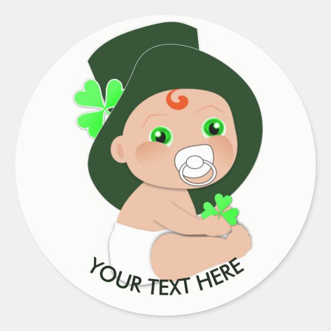 Irish Baby Leprechaun Lucky Kleeblatt Personalisie Runder Aufkleber (Vorderseite)