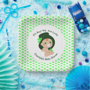 Irish Baby Shower Leprechaun Lucky Kleeblatt Pappteller