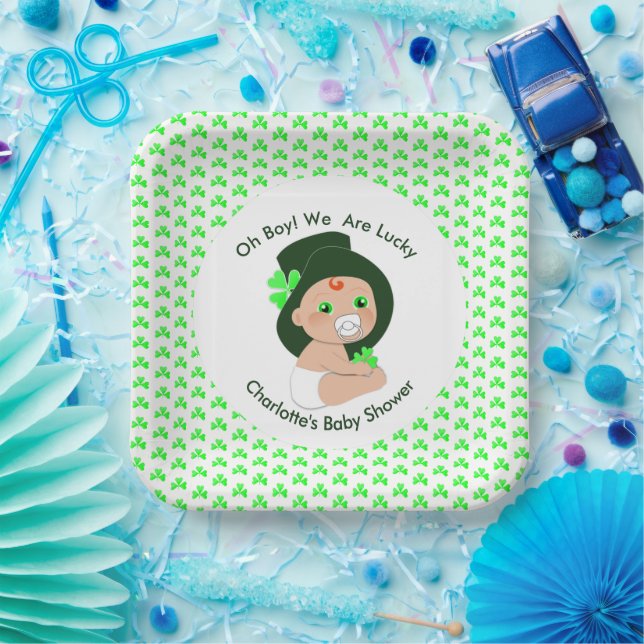 Irish Baby Shower Leprechaun Lucky Kleeblatt Pappteller (Party)