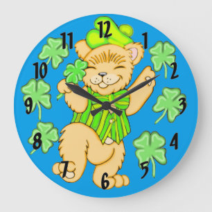Irish Bear Kleeblatt Wall Clock Große Wanduhr