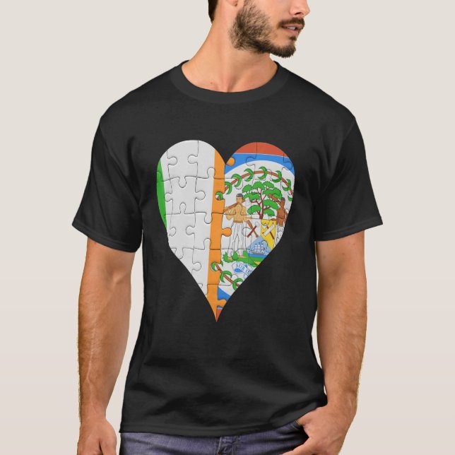 Irish Belizean Flag Heart T-Shirt (Vorderseite)