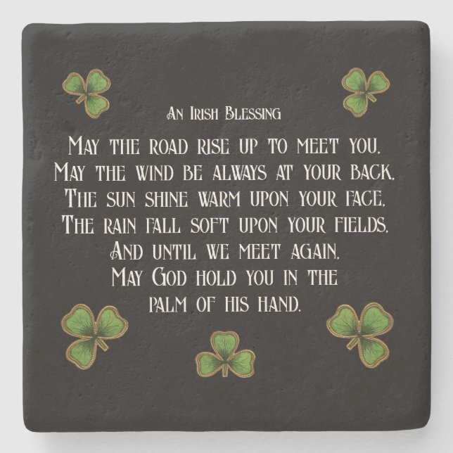 Irish Blessing and Shamrocks Black and Green Steinuntersetzer (Vorderseite)