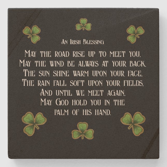 Irish Blessing and Shamrocks Black and Green Steinuntersetzer (Vorderseite)