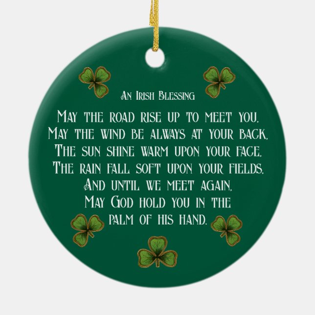 Irish Blessing and Shamrocks Green Typography Keramik Ornament (Hinten)