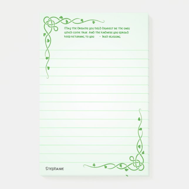 Irish Blessing St Patrick's Green Celtic Braids #1 Post-it Klebezettel (Vorderseite)
