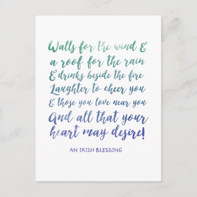 Irish Blessing Watercolor Typografy Postcard Postkarte (Vorderseite)