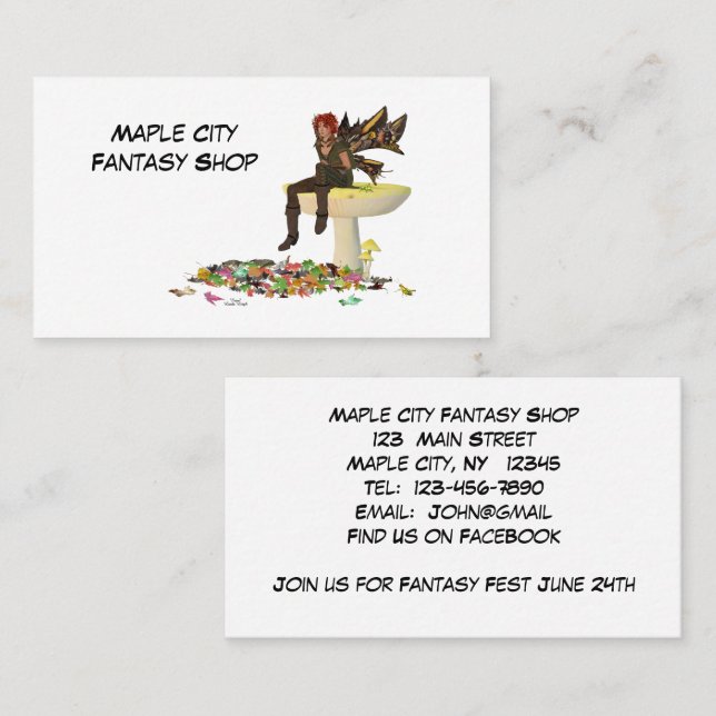 Irish Boy Fairy auf Mushroom Business Card Visitenkarte (Vorne/Hinten)