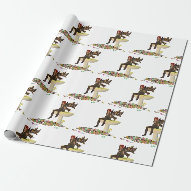 Irish Boy Fairy auf Mushroom Wrapping Paper Geschenkpapier (Ungerollt)