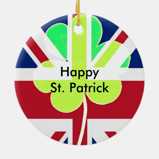 Irish British Flag Kleeblatt Clover St Patrick Ver Keramikornament (Hinten)