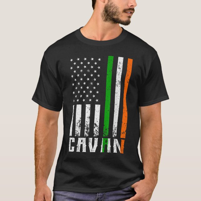 Irish CAVAN Family American Flag Ireland Flag T-Shirt (Vorderseite)
