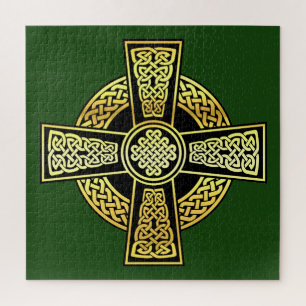 Irish Celtic cross/black/gold/green cross design