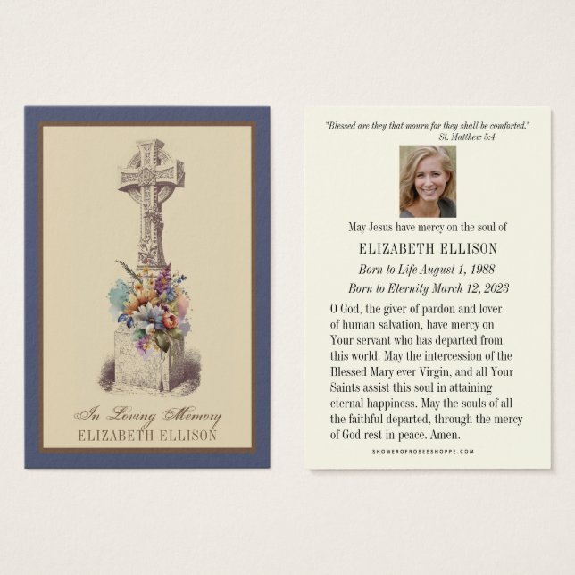 Irish Celtic Cross Floral Beerdigung Bubenkarte (Vorne & Hinten)