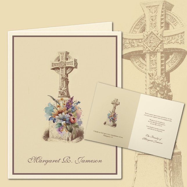 Irish Celtic Cross Floral Condolence Dankeskarte (Irish Celtic Cross Funeral Condolence Thank You Cards)