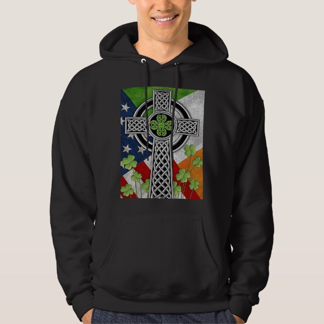 Irish Celtic Knot Cross American Flag USA Hoodie (Vorderseite)