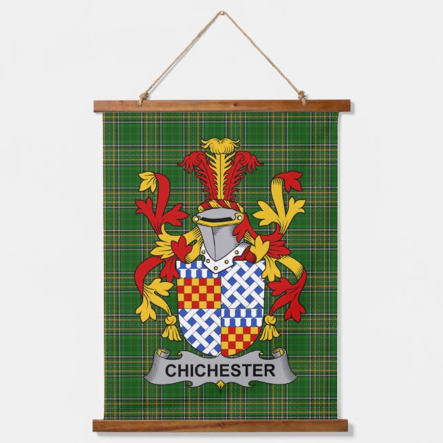Irish Chichester Coat of Arms Family Crest Wandteppich Mit Holzrahmen (Vorderseite)