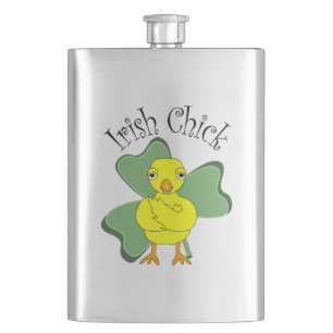 Irish Chick Text Kleeblatt Flachmann