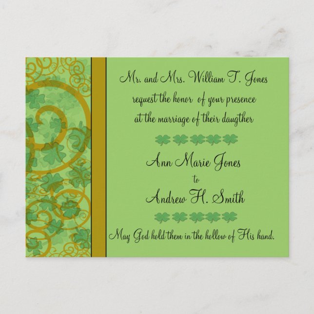 Irish Christlich Wedding Einladung Blue Green (Vorderseite)