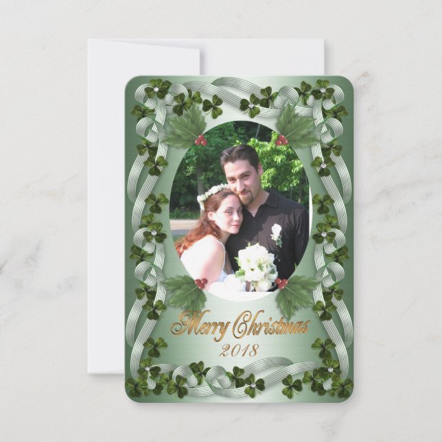 Irish Christmas Foto Card Kleeblatts Dankeskarte (Vorderseite)