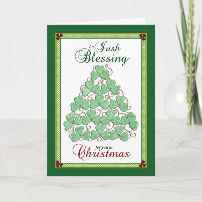 Irish Christmas Segen - Kleeblatt Weihnachtsbaum Karte (Vorderseite)