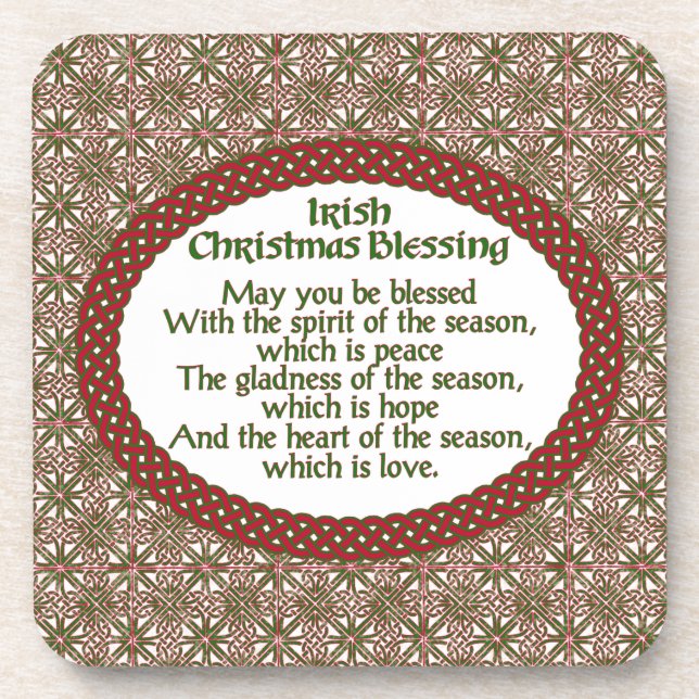 Irish Christmas Segen, Red Green Celtic Holiday Getränkeuntersetzer (Vorderseite)