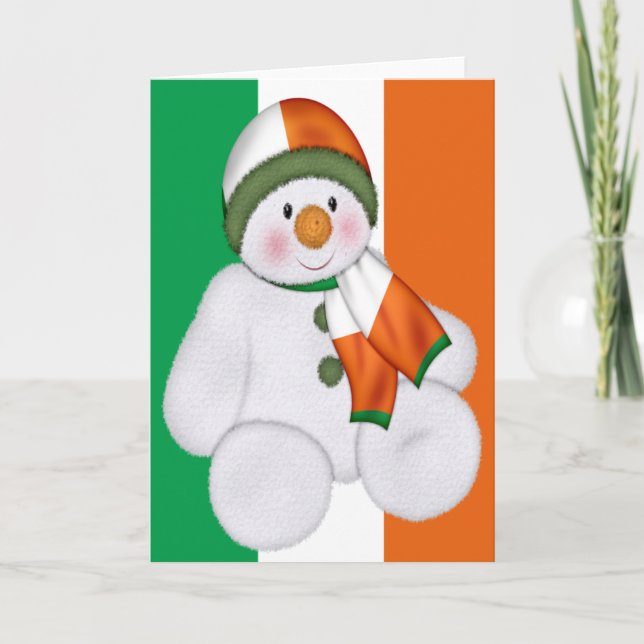 Irish Christmas Snowman Feiertagskarte (Vorderseite)