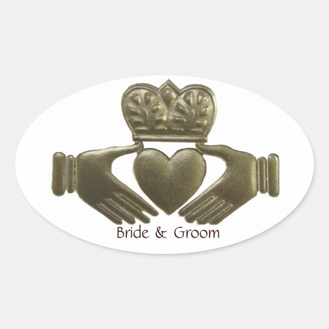 Irish Claddagh Oval Gold Wedding Siegel Ovaler Aufkleber (Vorderseite)